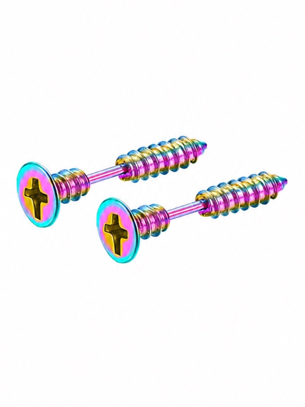 Oil Slick Rainbow Screw Stud Earrings 16G Stainless Steel Punk Grunge - Picture 1 of 8